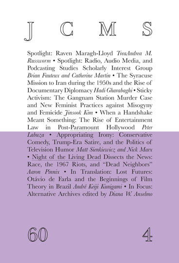 Cover of Journal of Cinema and Media Studies, vol. 60, no. 4 | Society for Cinema and Media Studies | 9781607857235