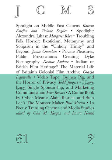 Cover of Journal of Cinema and Media Studies, vol. 61, no.2 | Society for Cinema and Media Studies | 9781607857723