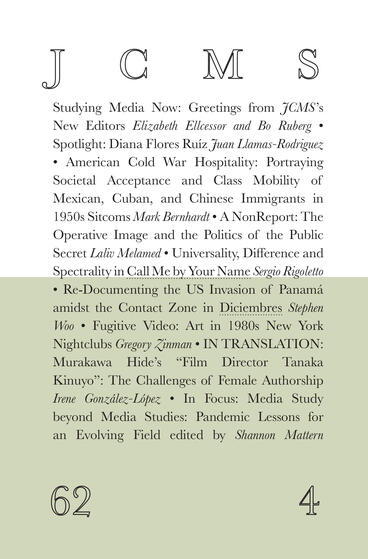 Cover of Journal of Cinema and Media Studies, vol. 62, no. 4 | Society for Cinema and Media Studies | 9781607858188