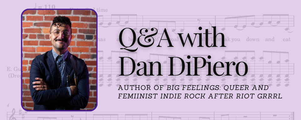 Photo of Dan DiPiero with the blog post title over a background of music notes