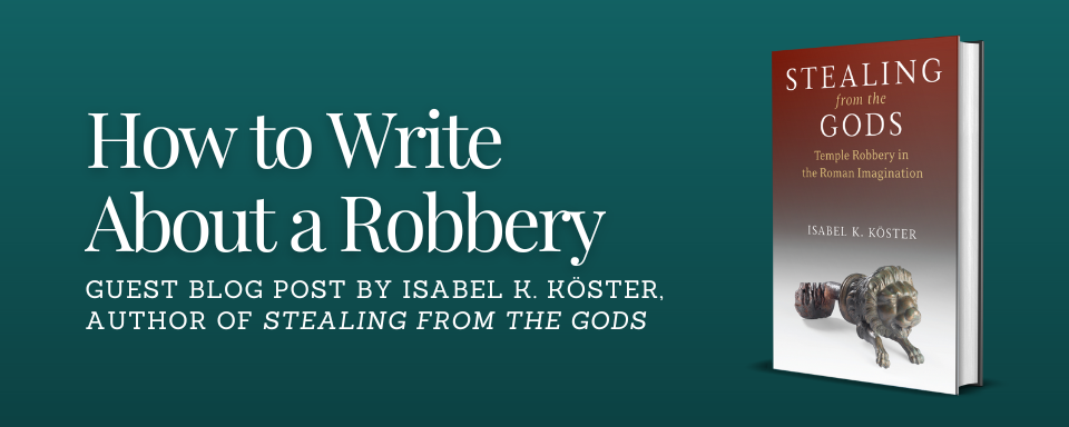 Blog post title alongside an image of the hardcover book Stealing from the Gods