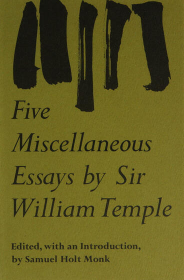 Cover of Five Miscellaneous Essays | William Temple &amp; Samuel H. Monk | 9780472911523