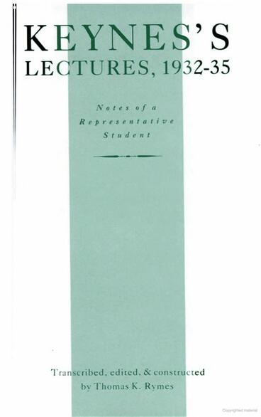 Cover of Keynes's Lectures, 1932-35 - Notes of a Representative Student